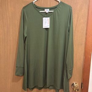 NWT LuLaRoe Elizabeth Tunic Top Long Sleeves Ribbed Slinky Forest Green Medium